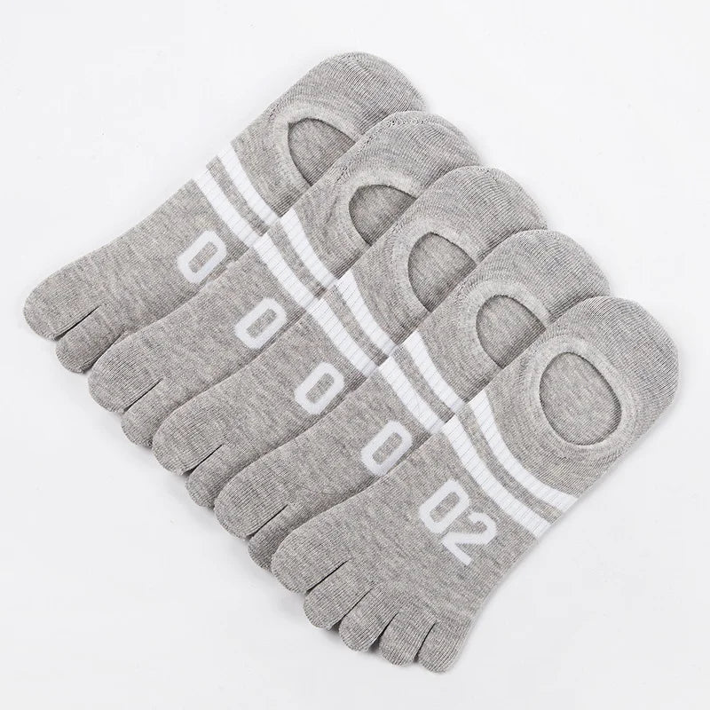 5 Pairs Summer Breathable Cotton Sport Boat Socks Colorful Footballs Print 5 Finger Socks for Outdoor Riding Men's Toe Socks