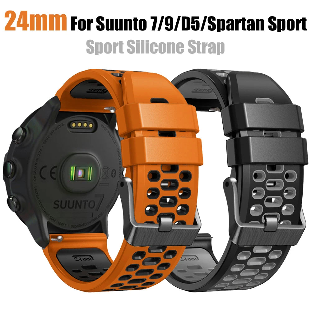24mm Sport Silicone Strap For Suunto 9 Baro 7 D5 Spartan Sport Smartwatch Replacement Watch band For Spartan Sport Wrist HR/Baro